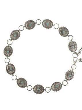 Myra Bag Concho Belt Metal Links Silver Tone Turquoise - NWT